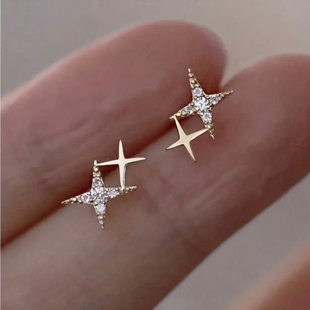 Gold Plated Stainless Steel Star Rhinestone Stud Earrings